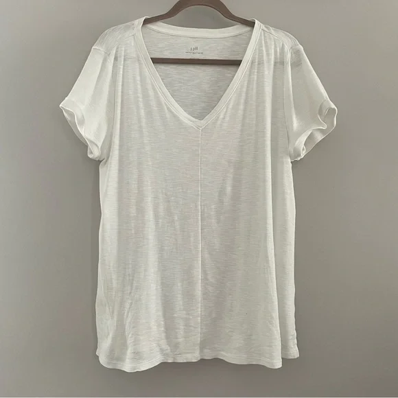 J. JILL Pima Short Sleeve V-Neck White Tee Tunic Large - Picture 3 of 6